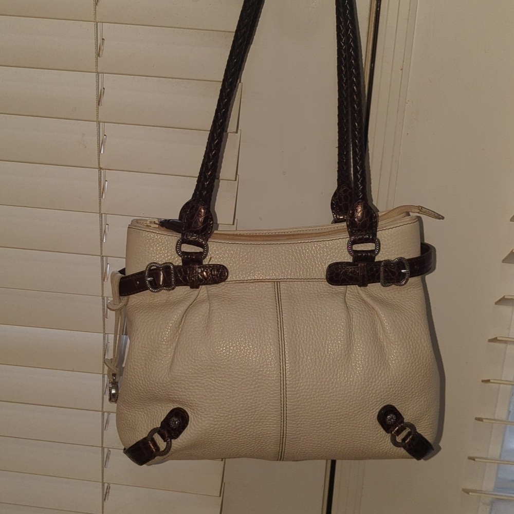 Brighton pebbled White leather trimmed in Brown leather purse